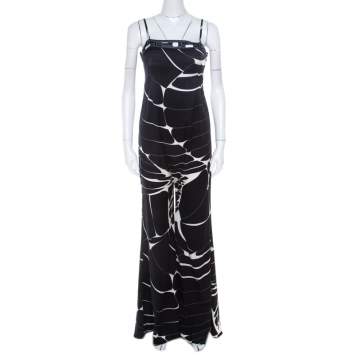 Pre Owned Emilio Pucci Monochrome Abstract Print Silk Strappy Jumpsuit M