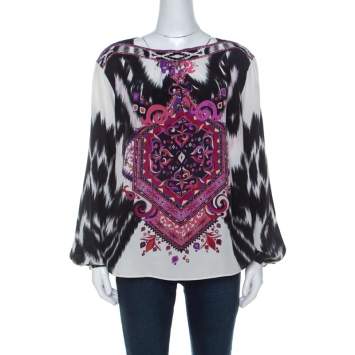 Pre Owned Emilio Pucci Multicolor Printed Silk Blouse M