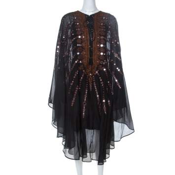 Pre Owned Emilio Pucci Black Mirror Embellished Silk Blend Kaftan Dress S