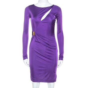 Pre Owned Emilio Pucci Purple Jersey Buckle Detail Ruched Waist Dress S