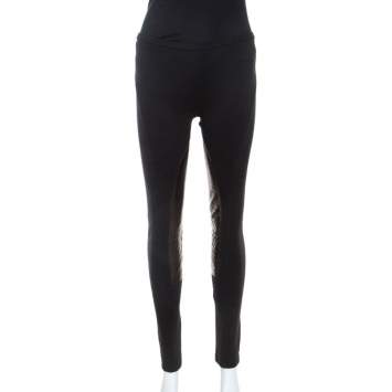 Pre Owned Emilio Pucci Black Stretch Wool Leather Patch Detail Leggings S