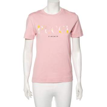 Pre Owned Emilio Pucci Pink Vetrate Logo Printed Cotton Short Sleeve T-Shirt XS