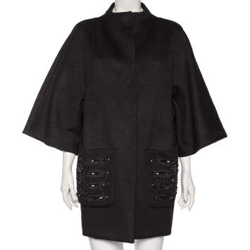 Pre Owned Emilio Pucci Black Wool Embellished Pocket Detailed Coat S 
