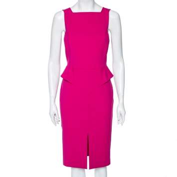 Pre Owned Emilio Pucci  Pink Crepe Peplum Detailed Sheath Dress M
