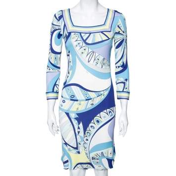 Pre Owned Emilio Pucci Multicolored Printed Jersey Long Sleeve Dress S