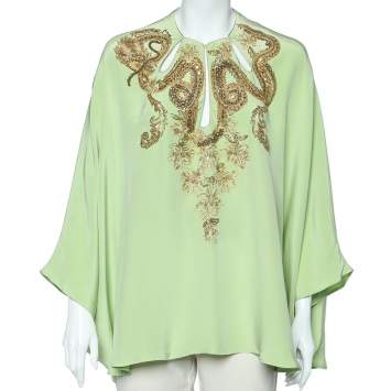 Pre Owned Emilio Pucci Green Embellished Silk Top (One Size)