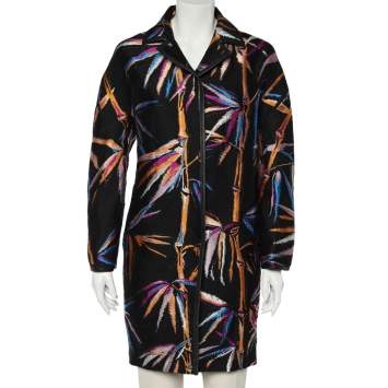 Pre Owned Emilio Pucci Black Leaf Jacquard Button Front Oversized Coat S