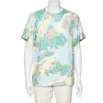 Pre Owned Emilio Pucci Multicolor Floral Printed Silk Top M