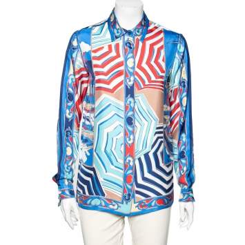 Pre Owned Emilio Pucci Multicolor Cityscape Print Silk Shirt M