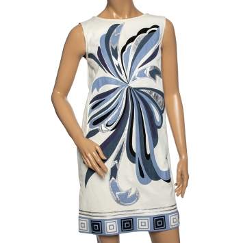 Pre Owned Emilio Pucci White Leather Appliqué Detail Sleeveless Shift Dress M