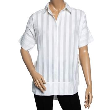 Pre Owned Emilio Pucci White Cotton & Silk Tie Detail Button Front Shirt S