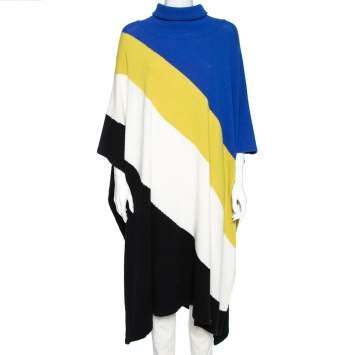 Pre Owned Emilio Pucci Color Block Wool Turtle Neck Poncho S
