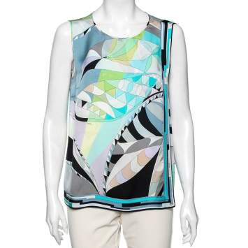 Pre Owned Emilio Pucci Multicolor Printed Silk Sleeveless Top M