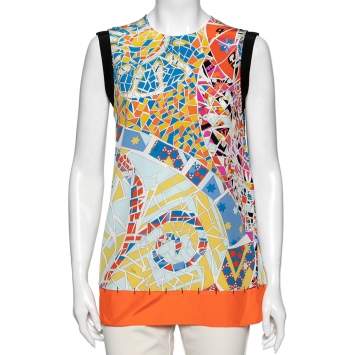 Pre Owned Emilio Pucci Multicolor Mosaic Print Silk Sleeveless Top M