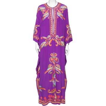Pre Owned Emilio Pucci Purple Silk Embroidered Embellished Kaftan Dress S