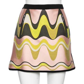 Pre Owned Emilio Pucci Pink & Green Wave Jacquard Short Skirt M 