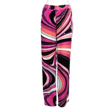 Pre Owned Emilio Pucci Pink Printed Velour Sweatpants M