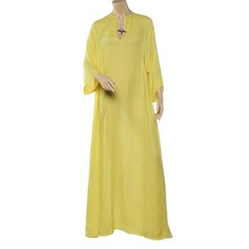 Pre Owned Emilio Pucci Yellow Silk Pleated Detail Kaftan Maxi Dress M