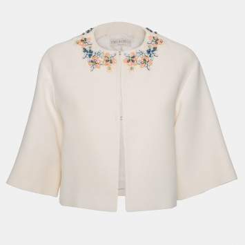 Pre Owned Emilio Pucci Cream Cotton Embellished Neck Detail Jacket S
