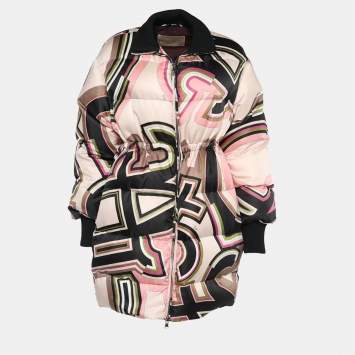 Pre Owned Emilio Pucci Multicolor Printed Sateen Quilted Zip Front Coat S