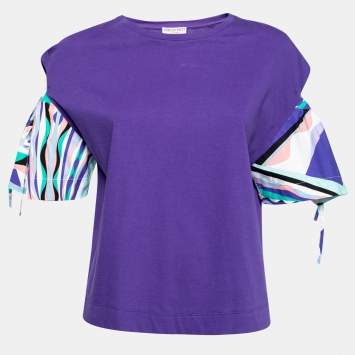 Pre Owned Emilio Pucci Purple Cotton Cut-Out Sleeve Detail T-Shirt S