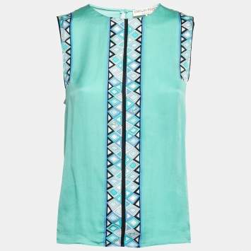 Pre Owned Emilio Pucci Green Silk Sleeveless Top S