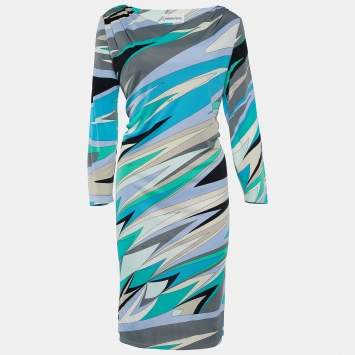 Pre Owned Emilio Pucci Multicolor Printed Jersey Shift Dress L