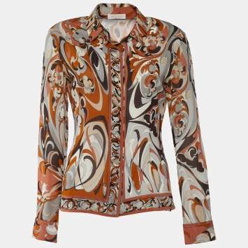 Pre Owned Emilio Pucci Multicolor Sheer Silk Button Front Top M