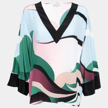 Pre Owned Emilio Pucci Multicolor Printed V-Neck Blouse M