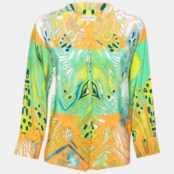 Pre Owned Emilio Pucci Multicolor Printed Silk Button Front Shirt S