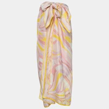 Pre Owned Emilio Pucci Pink Multicolor Printed Silk Neck Wrap Midi Dress M 