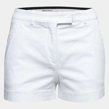 Pre Owned Emilio Pucci White Cotton Stretch Shorts S