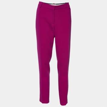 Pre Owned Emilio Pucci Fuchsia Pink Crepe Wool Straight Fit Trousers L
