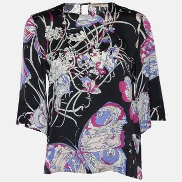 Pre Owned Emilio Pucci Multicolor Printed Silk Top S