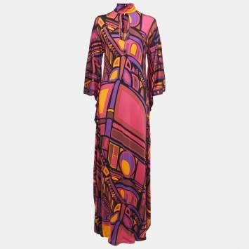Pre Owned Emilio Pucci Multicolor Printed  Jersey Kaftan Maxi Dress M