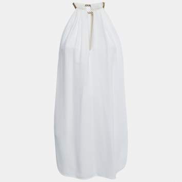 Pre Owned Emilio Pucci White Crepe Chain Halter Neck Mini Dress S 