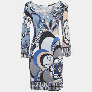 Pre Owned Emilio Pucci Multicolor Print Jersey Dress S