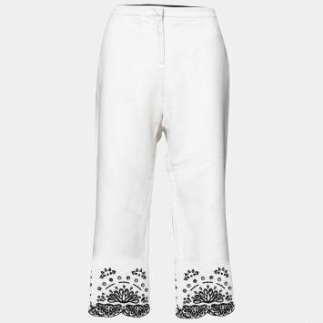Pre Owned Emilio Pucci White Cotton Cutwork Detail Straight Leg Trousers M