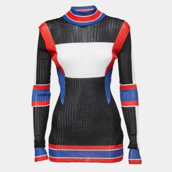 Pre Owned Emilio Pucci Black Colorblock Ribbed Knit Long Sleeve Top M