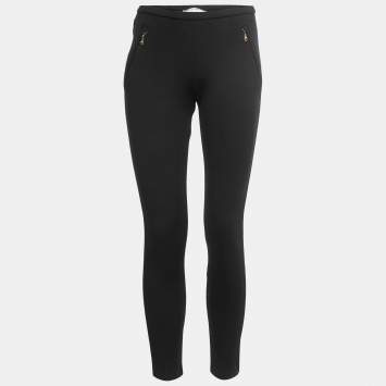 Pre Owned Emilio Pucci Black Knit Front Zip Detail Leggings M