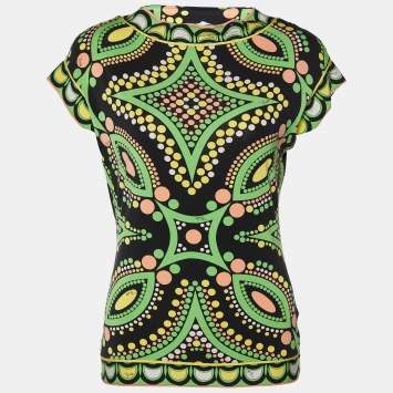 Pre Owned Emilio Pucci Black Printed Knit Sleeveless Top L