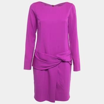 Pre Owned Emilio Pucci Purple Wool Drop Waist Long Sleeve Midi Dress M
