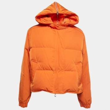 Pre Owned Emilio Pucci Orange Synthetic Hooded Down Jacket M