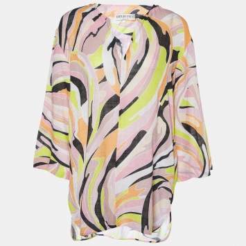 Pre Owned Emilio Pucci Multicolor Printed Cotton Tunic Top M