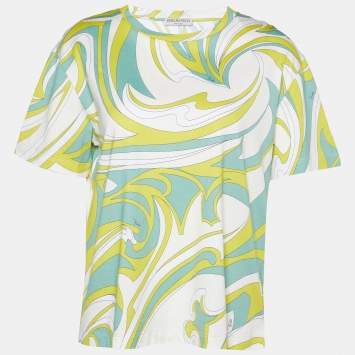 Pre Owned Emilio Pucci Yellow Printed Cotton Knit T-Shirt S
