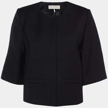 Pre Owned Emilio Pucci Black Wool & Silk Collarless Jacket M