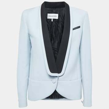 Pre Owned Emilio Pucci Light Blue Wool Shawl Lapeled Blazer M