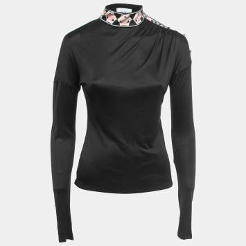 Pre Owned Emilio Pucci Black Jersey Draped Long Sleeve Top S