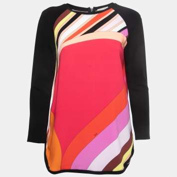 Pre Owned Emilio Pucci Multicolor Crepe Long Sleeve Blouse M