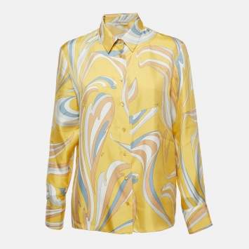 Pre Owned Emilio Pucci Yellow Vortici Print Silk Shirt M